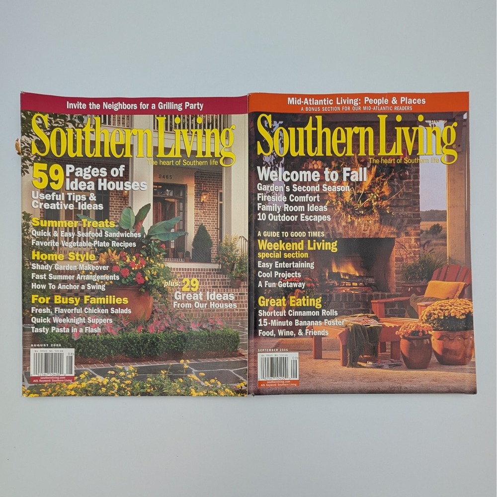 Southern Living Magazine August September 2006 Lot of 2 Vintage Home Decor Food